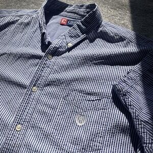 Chaps Seersucker Shirt Mens 2XL Blue Stripe Short Sleeve Button Down